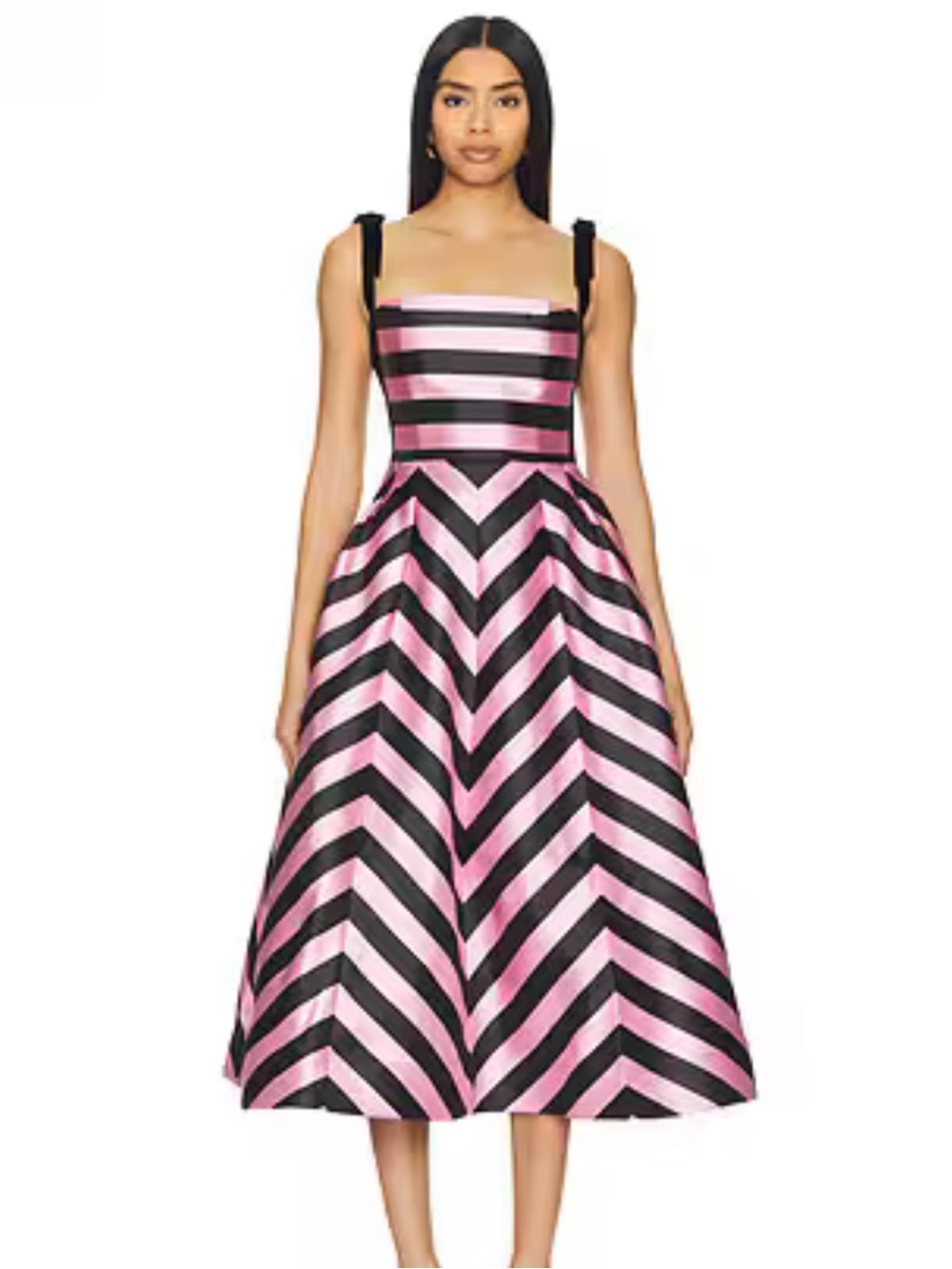 Rebecca Vallance Pink and Black Chevron Midi Dress - size 4